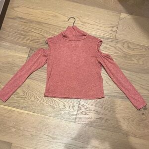 Pink long sleeve open shoulder top